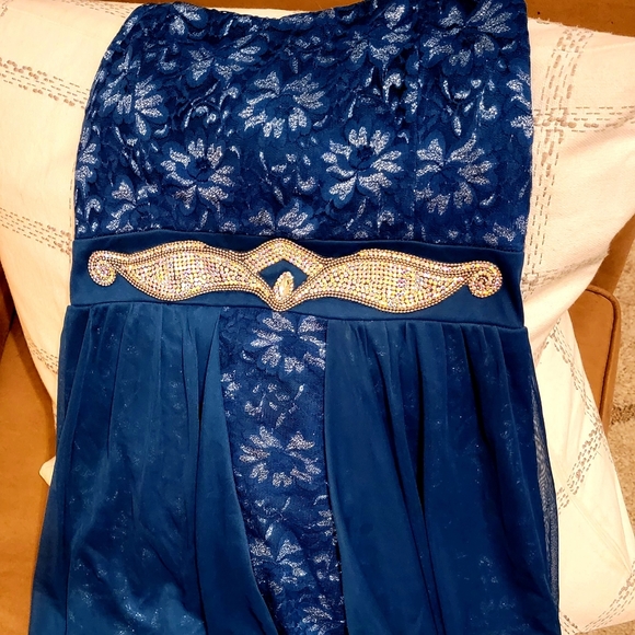 Navy Blue & Silver High/Low Dress - Picture 1 of 5